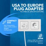 OREI American USA To European Plug Adapter – Type E/F Schuko Plug Adapter - Use in Germany, France, & More - CE Certified – For Mobile, Laptop & Camera Chargers - 6 Pack - Image 5