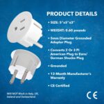 OREI American USA To European Plug Adapter – Type E/F Schuko Plug Adapter - Use in Germany, France, & More - CE Certified – For Mobile, Laptop & Camera Chargers - 6 Pack - Image 8