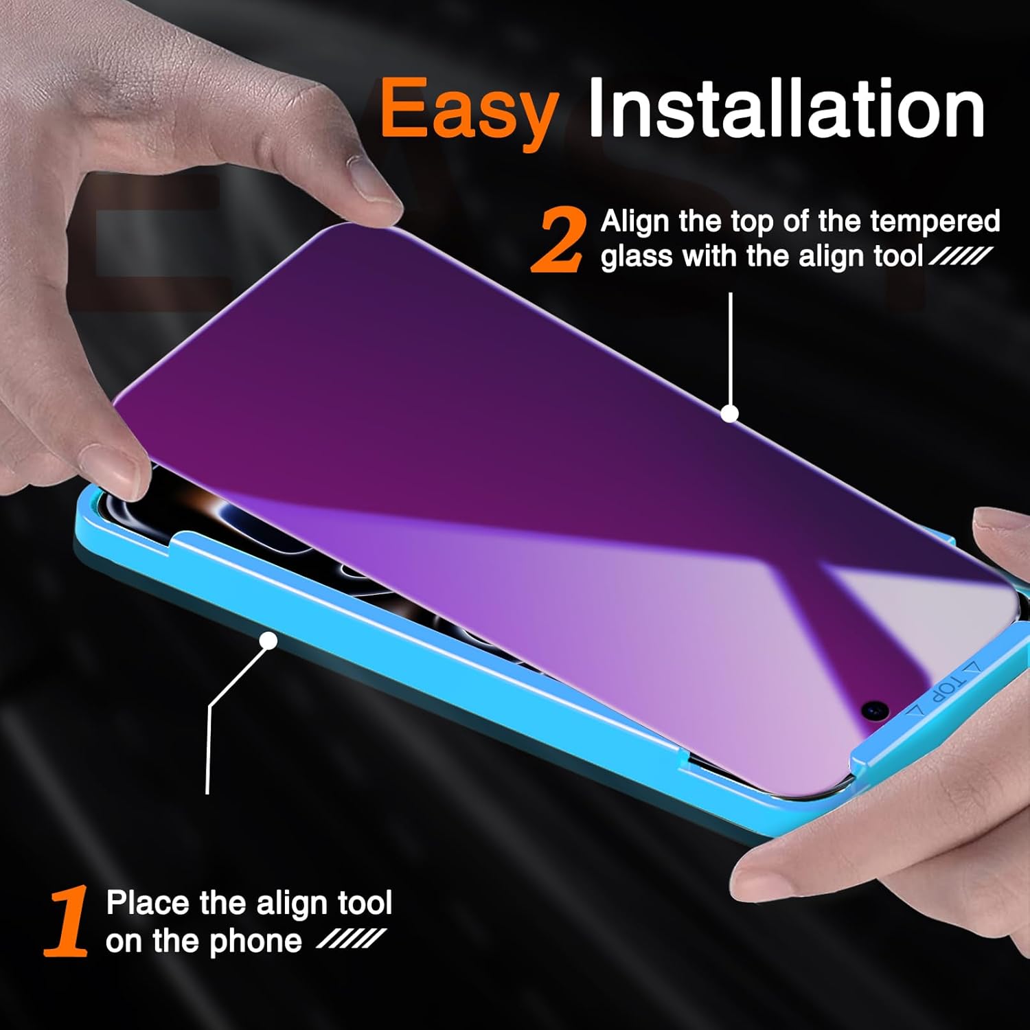 Milomdoi 3 Pack Gradient Colorful Privacy Screen Protector for iPhone 17 Pro [Anti-Blue Light Private Film], 3 Pacs Camera Lens Protector Accessories, Case Friendly, Anti-Spy Tempered Glass,Purple - Image 4