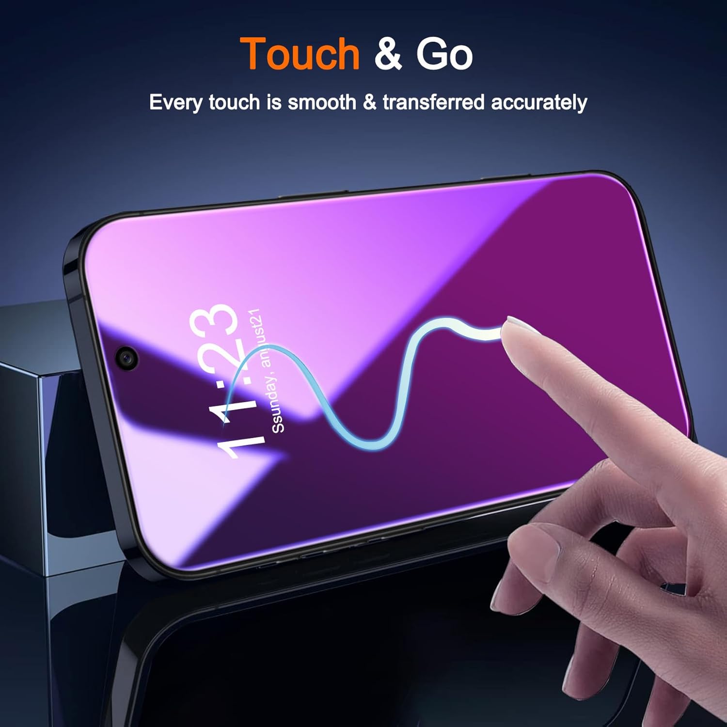 Milomdoi 3 Pack Gradient Colorful Privacy Screen Protector for iPhone 17 Pro [Anti-Blue Light Private Film], 3 Pacs Camera Lens Protector Accessories, Case Friendly, Anti-Spy Tempered Glass,Purple - Image 7