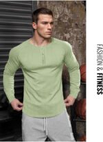 Muscle Cmdr Men's Stretch Henley T Shirts Slim Fit Short & Long Sleeve Casual Stylish Tee Business Top - Image 6