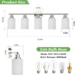5-Light Brushed Nickel Vanity Lights, Bathroom Light Fixtures with Textured Milky White Glass Shade, Modern Bathroom Lighting Fixtures Over Mirror Wall Sconce Light - E26 Base - Image 3