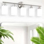 5-Light Brushed Nickel Vanity Lights, Bathroom Light Fixtures with Textured Milky White Glass Shade, Modern Bathroom Lighting Fixtures Over Mirror Wall Sconce Light - E26 Base - Image 9