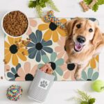 Abstract Daisy Flower Dog Food Mat for Floors,Retro Groovy Flowers Absorbent Pet Food and Water Bowl Mats,Non-Slip Pet Feeding Mat,Pet Supplies 16" x 24" - Image 8