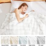 Latepis White Faux Fur Queen Blanket Cozy Bubble Soft Fuzzy Thick Living Room Blankets for Bed Sofa Bedroom Plush Fluffy Warm Blankets for All Seasons Luxury Throw Blanket 90x90 Inch, 860gsm - Image 8