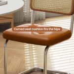 Rattan Dining Chairs Set of 2, Modern Dining Room Chairs with Solid Wood for Kitchen Living Room, Mid Century Breuer, Upholstered Faux Leather Brown - Image 3