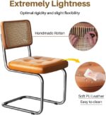 Rattan Dining Chairs Set of 2, Modern Dining Room Chairs with Solid Wood for Kitchen Living Room, Mid Century Breuer, Upholstered Faux Leather Brown - Image 4