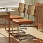 Rattan Dining Chairs Set of 2, Modern Dining Room Chairs with Solid Wood for Kitchen Living Room, Mid Century Breuer, Upholstered Faux Leather Brown - Image 5