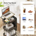 DTK 3 Tier Metal Utility Rolling Cart with Table Top and Side Bags, Tray Storage Organizer Wheels, Art Craft 4 Hooks for Kitchen Bathroom Office Living Room (Black) - Image 3