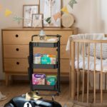 DTK 3 Tier Metal Utility Rolling Cart with Table Top and Side Bags, Tray Storage Organizer Wheels, Art Craft 4 Hooks for Kitchen Bathroom Office Living Room (Black) - Image 8