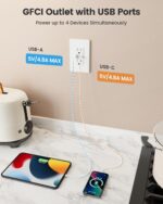 SURAIELEC 15 Amp GFCI Outlet with USB-C & USB-A Ports, Self-Test GFCI Electrical Outlet Combination with USB, Tamper-Resistant GFCI Outlet, Screwless Wall Plate Included, ETL Listed, White, 4-Pack - Image 3