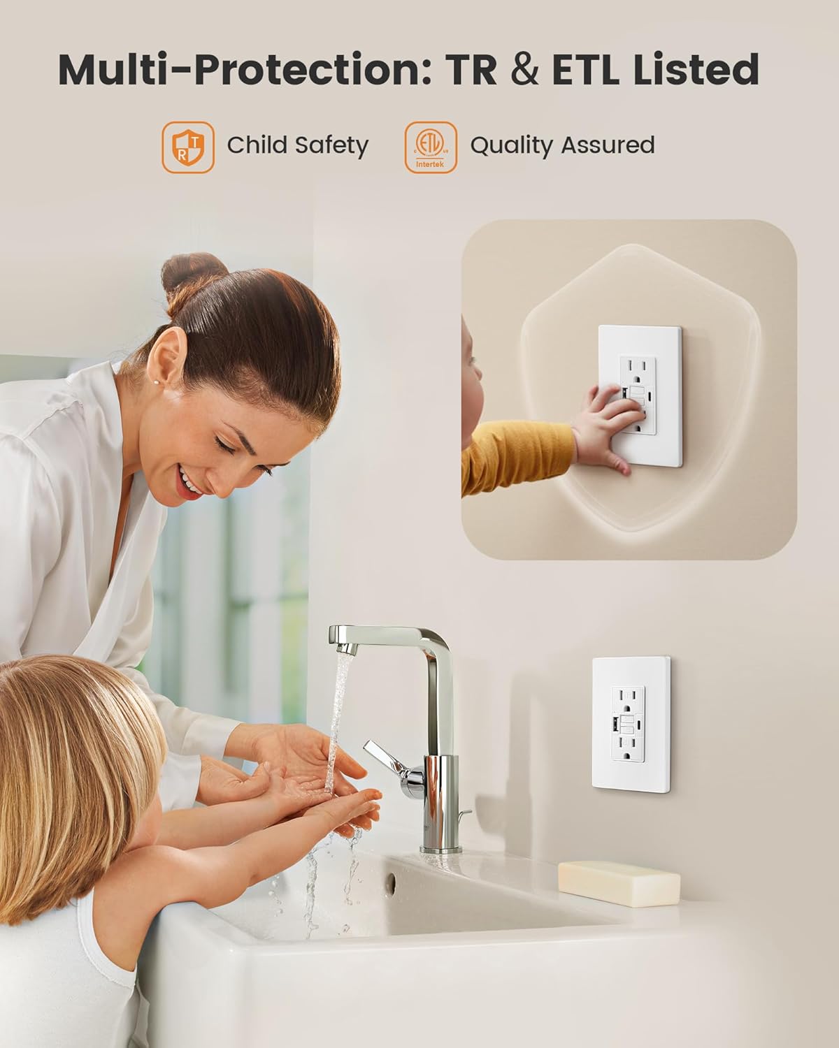 SURAIELEC 15 Amp GFCI Outlet with USB-C & USB-A Ports, Self-Test GFCI Electrical Outlet Combination with USB, Tamper-Resistant GFCI Outlet, Screwless Wall Plate Included, ETL Listed, White, 4-Pack - Image 6