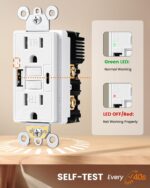 SURAIELEC 15 Amp GFCI Outlet with USB-C & USB-A Ports, Self-Test GFCI Electrical Outlet Combination with USB, Tamper-Resistant GFCI Outlet, Screwless Wall Plate Included, ETL Listed, White, 4-Pack - Image 9