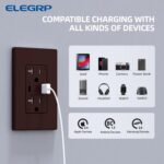 ELEGRP USB Charger Wall Outlet, USB Receptacle with USB A & USB C Ports, 20 Amp Duplex Tamper Resistant Receptacle Plug NEMA 5-20R, Wall Plate Included, UL Listed, 10 Pack, Matte Brown - Image 4
