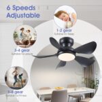 32 Inch Modern Ceiling Fans with Lights, Small Flush Mount Ceiling Fan with Light and Remote/APP Control, 5 Reversible 6 Speeds Curved Blades, 3 CCT Dimmable Lights for Bedroom, Black - Image 3