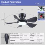 32 Inch Modern Ceiling Fans with Lights, Small Flush Mount Ceiling Fan with Light and Remote/APP Control, 5 Reversible 6 Speeds Curved Blades, 3 CCT Dimmable Lights for Bedroom, Black - Image 6