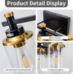 3 Light Bathroom Light Fixtures, Black and Brushed Gold Vanity Light Fixture Over Mirror, Modern Wall Sconces Lighting Wall Lamp for Bathroom, Bedroom, Hallway with Clear Glass Shade - Image 6