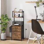 Small 3 Drawer File Cabinet with Charging Station, 45''H, 3-Tier Filing Cabinet for Home Office, 11''*16'' for Small Printer, Fabric Drawer Fits Letter/A4, Tall Printer Stand, Rustic Brown - Image 3