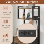 Small 3 Drawer File Cabinet with Charging Station, 45''H, 3-Tier Filing Cabinet for Home Office, 11''*16'' for Small Printer, Fabric Drawer Fits Letter/A4, Tall Printer Stand, Rustic Brown - Image 5