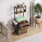 Small 3 Drawer File Cabinet with Charging Station, 45''H, 3-Tier Filing Cabinet for Home Office, 11''*16'' for Small Printer, Fabric Drawer Fits Letter/A4, Tall Printer Stand, Rustic Brown - Image 10