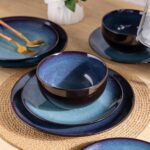 LERATIO Ceramic Dinnerware Sets for 8,Stoneware Plates and Bowls Sets,Handmade Reactive Glaze Dishes Set,Chip Resistant and Scratch Resistant | Oven&Dishwasher & Microwave Safe-Blue(24PCS) - Image 3