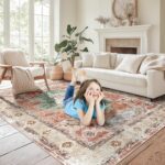 BESTSWEETIE 8x10 Area Rugs Machine Washable No Pile Non Slip Vintage Rugs for Living Room&Bedroom&Dinning Room Bohemian Distressed Carpet Indoor,Brick - Image 9