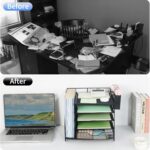 Desk Organizer with Drawer and Pen Holder, 5-Tier Paper Letter Tray Organizer with File Holder, Suitable for Workspace Organizer Office Supplies Storage (Black) - Image 3