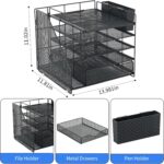 Desk Organizer with Drawer and Pen Holder, 5-Tier Paper Letter Tray Organizer with File Holder, Suitable for Workspace Organizer Office Supplies Storage (Black) - Image 6