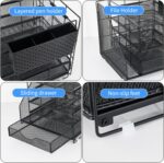 Desk Organizer with Drawer and Pen Holder, 5-Tier Paper Letter Tray Organizer with File Holder, Suitable for Workspace Organizer Office Supplies Storage (Black) - Image 7