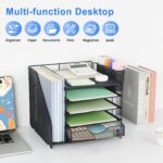 Desk Organizer with Drawer and Pen Holder, 5-Tier Paper Letter Tray Organizer with File Holder, Suitable for Workspace Organizer Office Supplies Storage (Black) - Image 8