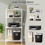 Printer Stand with Charging Station, 49" Tall 4-Tier Printer Stand with Storage, Large Printer Table for Home Office, Kitchen, Living Room, PrinterCart Beside Desk for Printer, Scanner (White) - Image 3