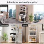 Printer Stand with Charging Station, 49" Tall 4-Tier Printer Stand with Storage, Large Printer Table for Home Office, Kitchen, Living Room, PrinterCart Beside Desk for Printer, Scanner (White) - Image 7