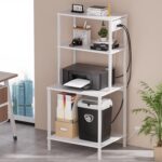 Printer Stand with Charging Station, 49" Tall 4-Tier Printer Stand with Storage, Large Printer Table for Home Office, Kitchen, Living Room, PrinterCart Beside Desk for Printer, Scanner (White) - Image 9