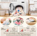 Floral 5x7 Area Rug Machine Washable Soft Print Boho Carpet Non Slip Doormat Low Pile Flower Area Rugs for Living Room Bedroom Nursery Kitchen Dining Room Indoor-Pink - Image 5