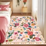 Floral 5x7 Area Rug Machine Washable Soft Print Boho Carpet Non Slip Doormat Low Pile Flower Area Rugs for Living Room Bedroom Nursery Kitchen Dining Room Indoor-Pink - Image 8