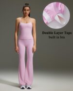 OMKAGI 2 Piece Workout Sets for Women Padded Tank Tops Flare Leggings Pilates Outfits - Image 5