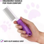 Poodle Pet Detangling Pet Comb with Long & Short Stainless Steel Teeth for Removing Matted Fur, Knots & Tangles – Detangler Tool Accessories for Safe & Gentle DIY Dog & Cat Grooming - Image 8