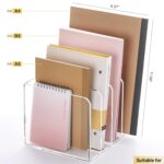 YUXUN Acrylic Magazine Holder,Clear Desk Organizer File Sorter for Notebook,Paper,Envelope,Magazine, Book Storage-Office/Home/Classroom Organization(4 Compartments,B5) - Image 4