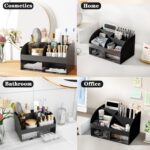 Black Desk Accessories with Pen Holder, Office Supplies Desk Organizers and Accessories, Tape Dispenser, Stapler, Staple Remover, Staples, Clips Set, Ruler, Scissor, Pen, Tape (Black) - Image 4