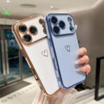 ZTOFERA Designed for iPhone 17 Pro Case 6.3 inch,Cute Plating Edge Love Hearts Pattern with Camera Lens Protection Phone Cover for Girls Women,Blue - Image 4