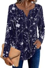 Zeagoo Womens Long Sleeve Tops 2025 V Neck Pleated Shirts Dressy Casual Tunic Blouses Loose Fit Fall Fashion Clothes - Image 3