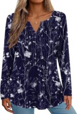 Zeagoo Womens Long Sleeve Tops 2025 V Neck Pleated Shirts Dressy Casual Tunic Blouses Loose Fit Fall Fashion Clothes - Image 4