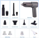 Car Vacuum Portable Cordless, 21000PA 4 in 1 Suck/Blow/Pump/Charger 120W Handheld Car Vacuum Cleaner and Air Duster, Brushless Motor Multi-Nozzles for Home Office Grey - Image 9