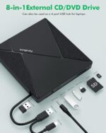PeroBuno External CD DVD Drive, USB 3.0 Optical Disc Drive, 4 USB Ports and 2 TF/SD Card Slots, CD DVD Burner Writer Reader Player for Laptop MacBook PC Windows 11/10/8/7 Linux OS with Carrying Case - Image 3