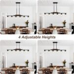 Dining Room Light Fixture Over Table, Farmhouse 6-Light Kitchen Island Lighting, Linear Black Chandelier with Clear Glass Shades, Modern Rustic Wood Pendant Kitchen Lights, with Adjustable Height - Image 6