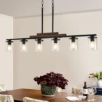 Dining Room Light Fixture Over Table, Farmhouse 6-Light Kitchen Island Lighting, Linear Black Chandelier with Clear Glass Shades, Modern Rustic Wood Pendant Kitchen Lights, with Adjustable Height - Image 8