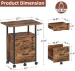 GYIIYUO 2 Wood Drawer Lockable File Cabinet with 22'' Extended Desktop, Mobile Filing Cabinet with Side Bag, Rolling Printer Stand, Fits A4&Letter Size, Home Office, Rustic Brown - Image 4