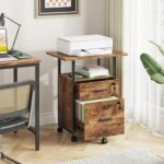 GYIIYUO 2 Wood Drawer Lockable File Cabinet with 22'' Extended Desktop, Mobile Filing Cabinet with Side Bag, Rolling Printer Stand, Fits A4&Letter Size, Home Office, Rustic Brown - Image 5