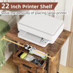 GYIIYUO 2 Wood Drawer Lockable File Cabinet with 22'' Extended Desktop, Mobile Filing Cabinet with Side Bag, Rolling Printer Stand, Fits A4&Letter Size, Home Office, Rustic Brown - Image 6