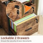 GYIIYUO 2 Wood Drawer Lockable File Cabinet with 22'' Extended Desktop, Mobile Filing Cabinet with Side Bag, Rolling Printer Stand, Fits A4&Letter Size, Home Office, Rustic Brown - Image 7